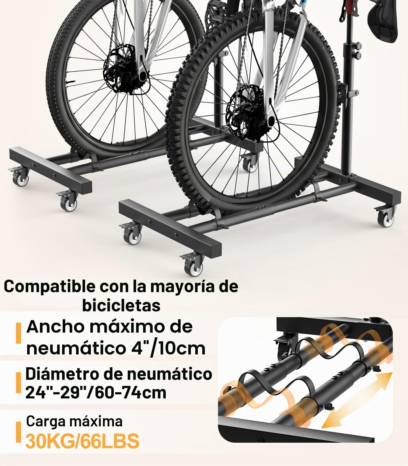 Housolution Soporte Vertical para Bicicleta con Ruedas 360°, 2 Unidad | Hasta 29 Pulgadas,Ajustable, Sin Perforar, 80 Libras de Resistencia, para Garage, Apartamento, MTB y Carreteras