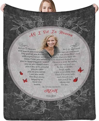 Manta conmemorativa personalizada y mantas con imágenes, As I Sit In Heaven, manta de condolencias en memoria amorosa, regalos para mamá, manta de