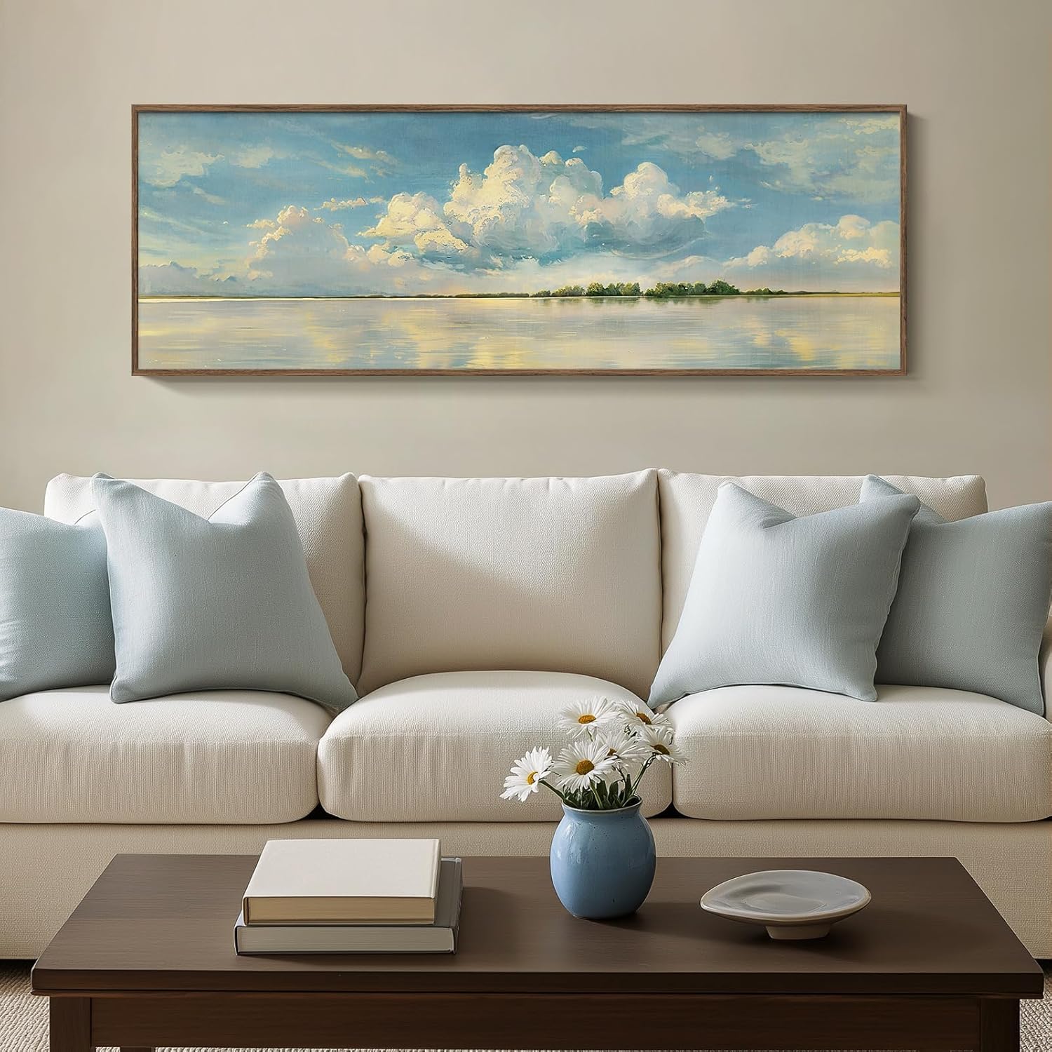 lianyibo Blue Landscape Canvas Decorative Sky Clouds Art for Wall Natural Landscape Landscape Prints For Living Room Decoration (55x165cm/No Frame)