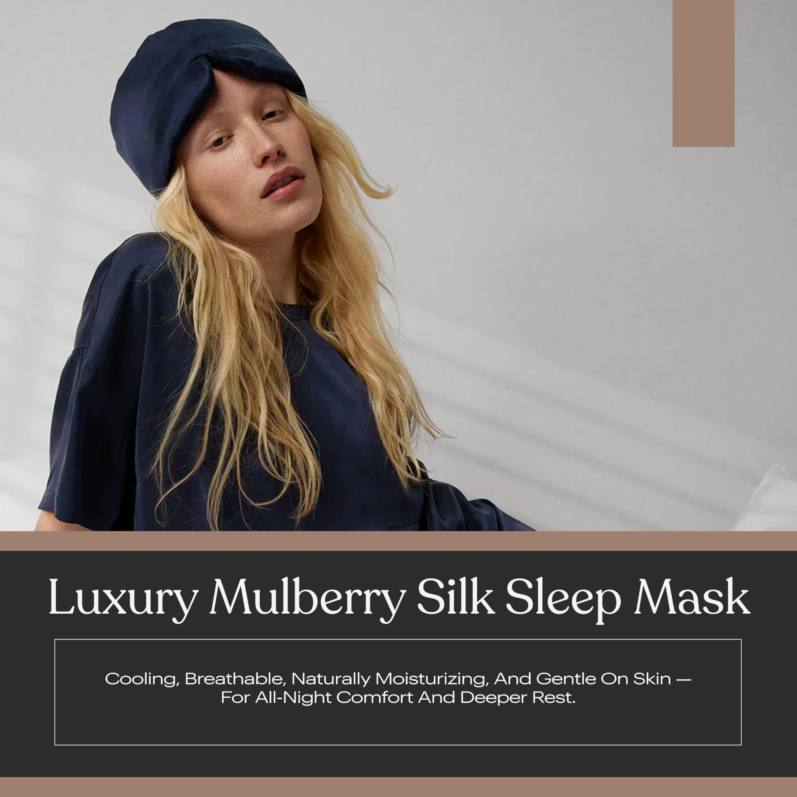 Lunya Antifaz de dormir de seda lavable, seda de morera termorera, bloqueo de luz y ajuste cómodo, antifaz para dormir para mujeres y hombres con caja, azul oscuro, grande