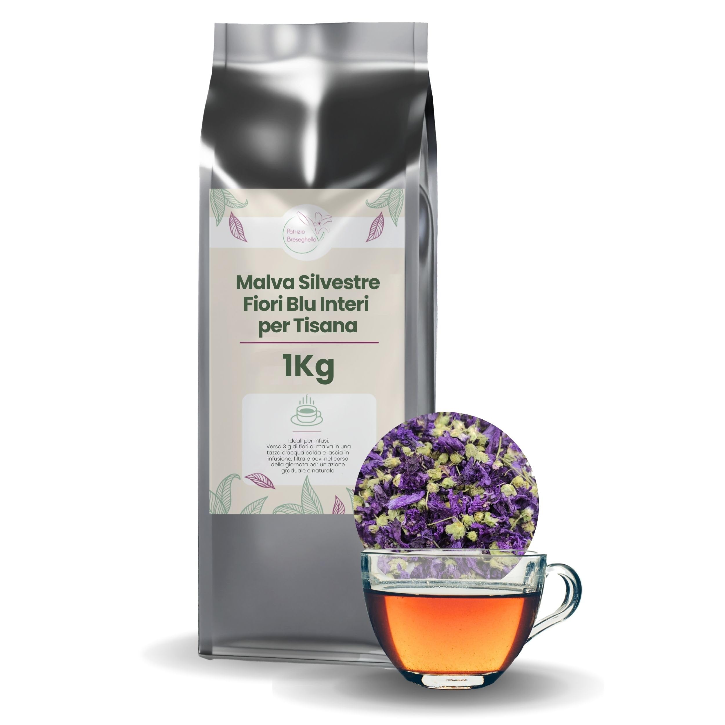 Patrizio Breseghello - Malva Silvestre Fiore Blu Piccolo Intero 1 kg, 100% Naturale, per Infusi e Tisane alle Erbe Officinali