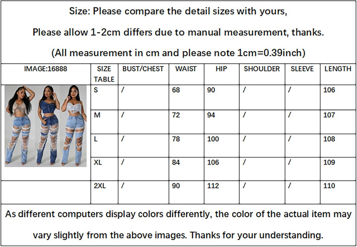 LETSVDO Women's Sexy Ripped Jeans High Waist Distressed Rhinestone Pearl Chains Stretch Denim Pants Clubwear - Image 7