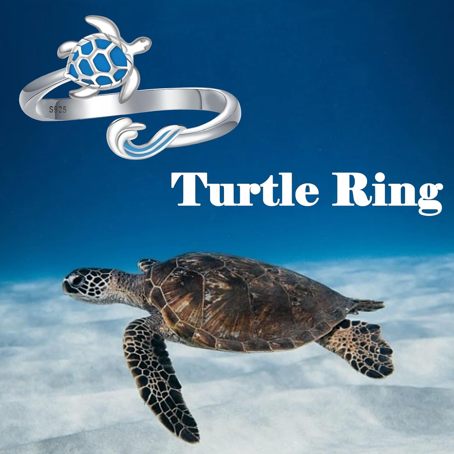 Helonley Sea Turtle Rings for Women - 925 Sterling Silver Blue Turtle Rings Cute Animal Ring Sea Ring Hypoallergenic Jewelry Gifts Size Adjustable