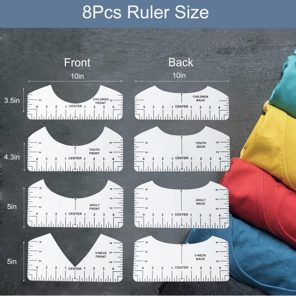 Jubobu T-Shirt Ruler Guide Set for Vinyl Alignment, 8 Pieces 1