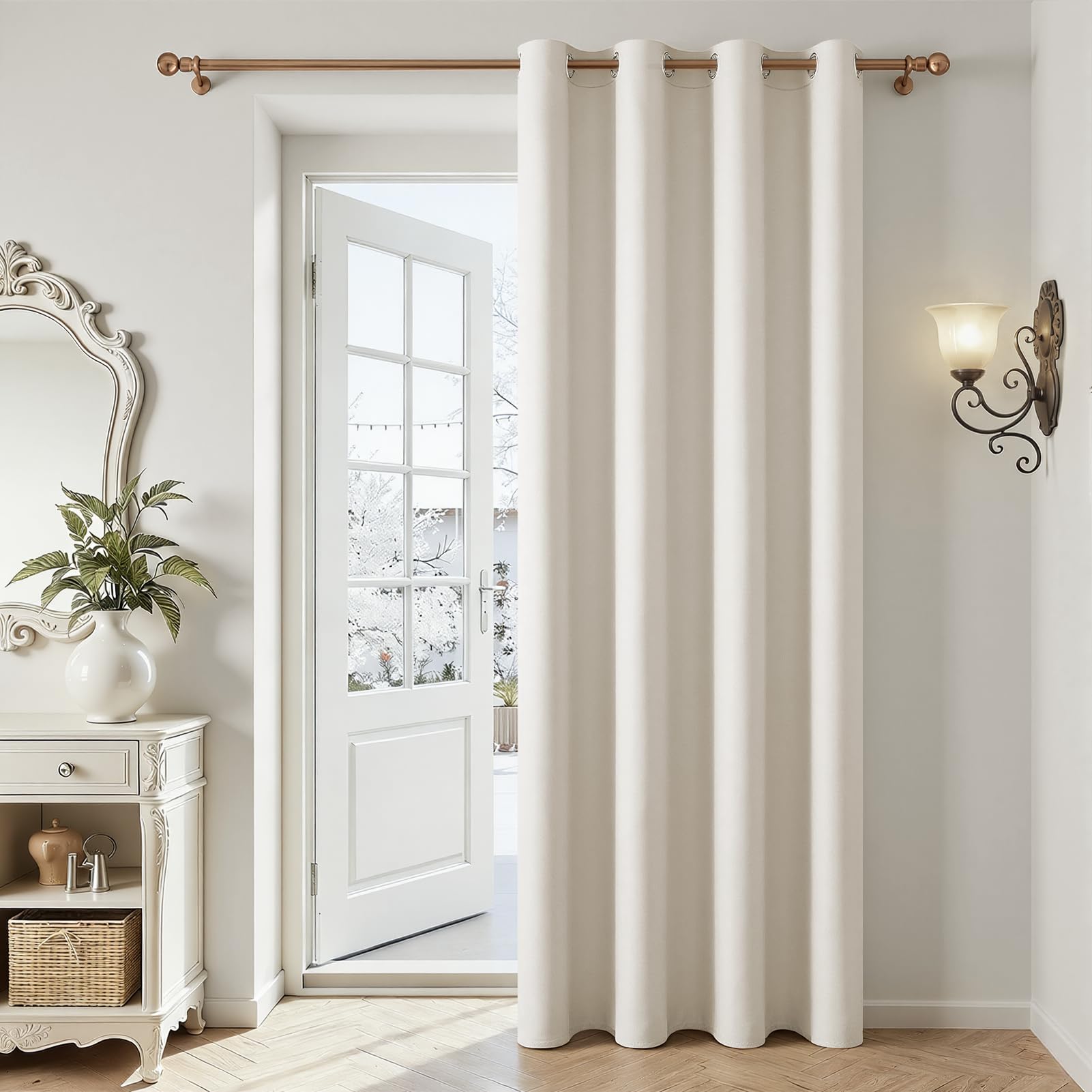 MRTREES Beige Thermal Blackout Curtain, Blackout Eyelet Door Curtain for Bedroom and Living Room, 1 Panel 140x225 CM 55x89 Inch Light Beige — image 1