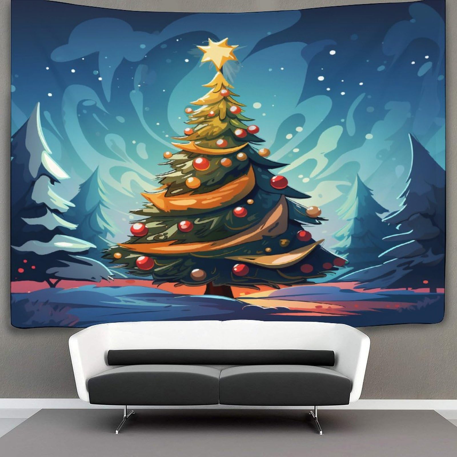 3D Christmas Trees Cartoon Style Printed Wall Blanket Home Decoration Bedding Poster Wall Art Tapestry Tapestries Wall Hanging Soft Polyester for Bedroom Living Room, Dorm & Room Decor 100cmx150cm
