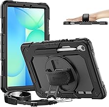 Timecity Case for Samsung Galaxy Tab S10 Lite/ S10 FE/ S9 FE/ S9 5G (10.9''/11''), Heavy Duty Protective Cover with Screen Protector, Rotating Stand, Shoulder Strap & S Pen Holder, Black