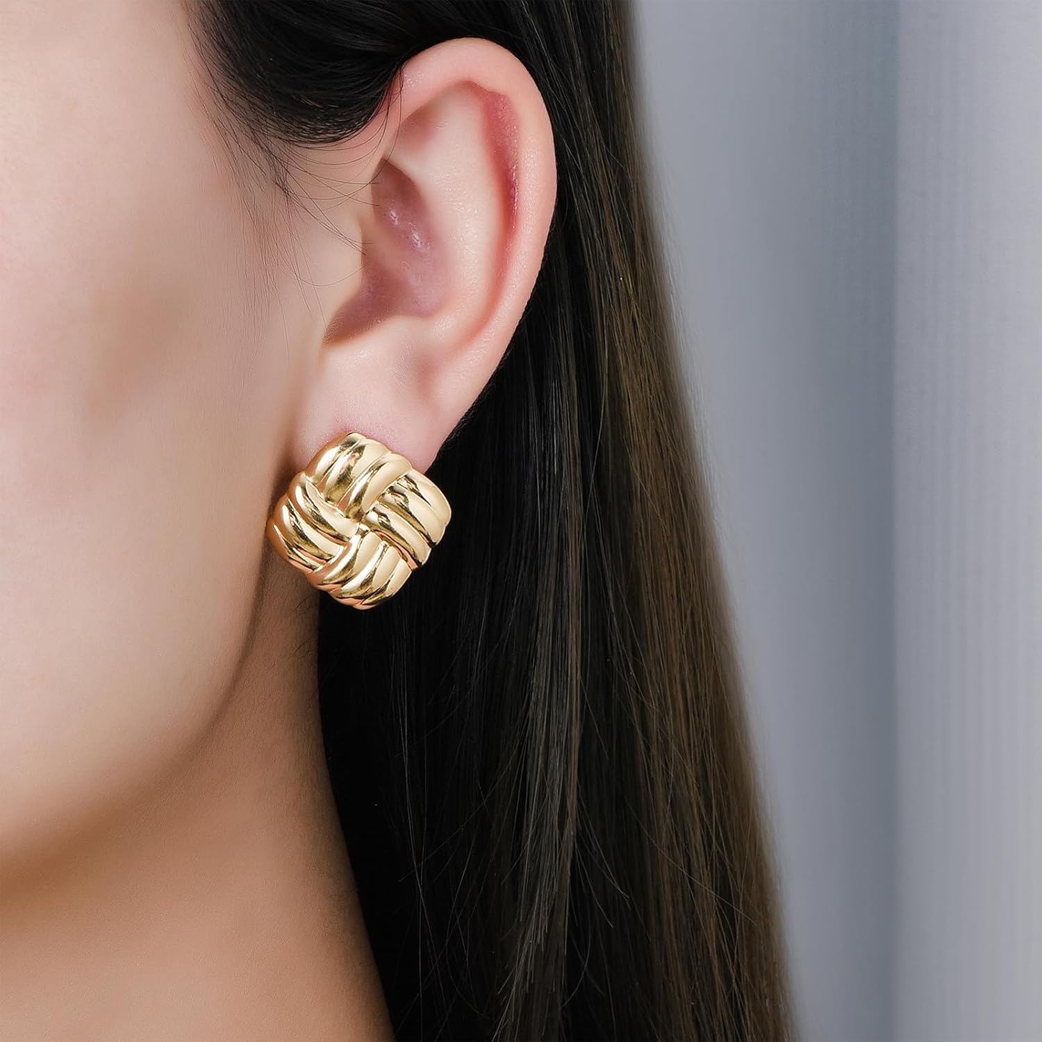 Gold Stainless Steel Earrings for Women Trendy Large Gold Stud Hypoallergenic - Image 2