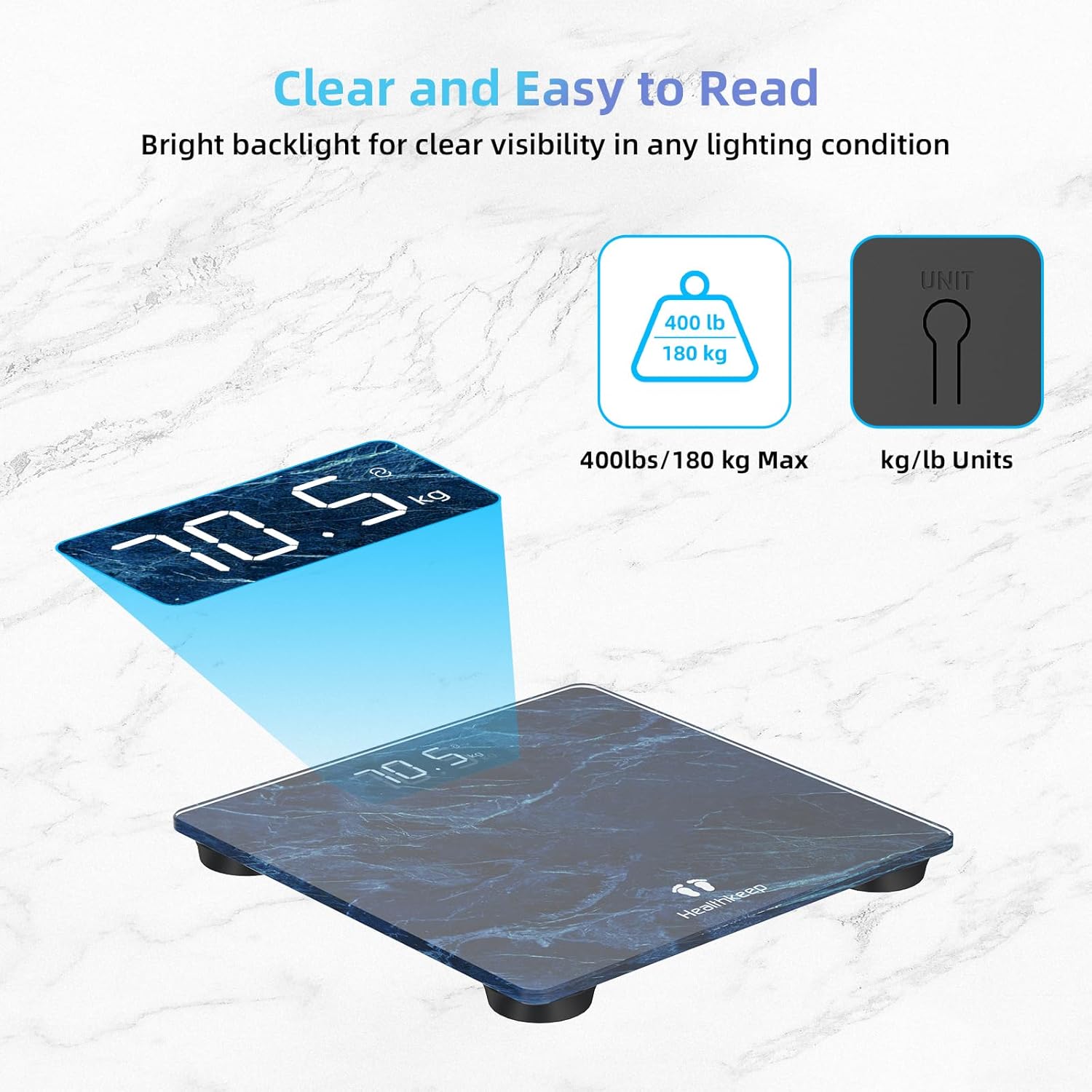 High Precis Digital Bathroom Scale with Step-On Technology