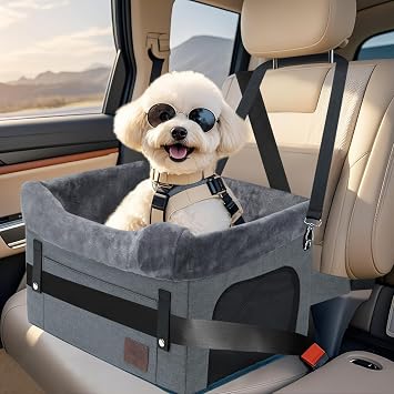 Dog Car Seat for Small Dogs, Detachable Washable Pet Booster Seat with Storage Pocket, Breathable Mesh, Safety Leash, Adjustable Straps for Small Pets Up to 25lbs-Grey