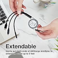 Vista 6 de BoxWave Cable compatible con Freestyle Libre Reader - AllCharge miniSync, cable USB portátil, retráctil, negro azabache