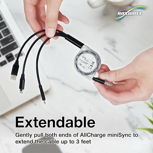 Miniatura 5 de BoxWave Cable compatible con JBL Clip 4 Eco - AllCharge miniSync, cable USB portátil, retráctil, negro azabache