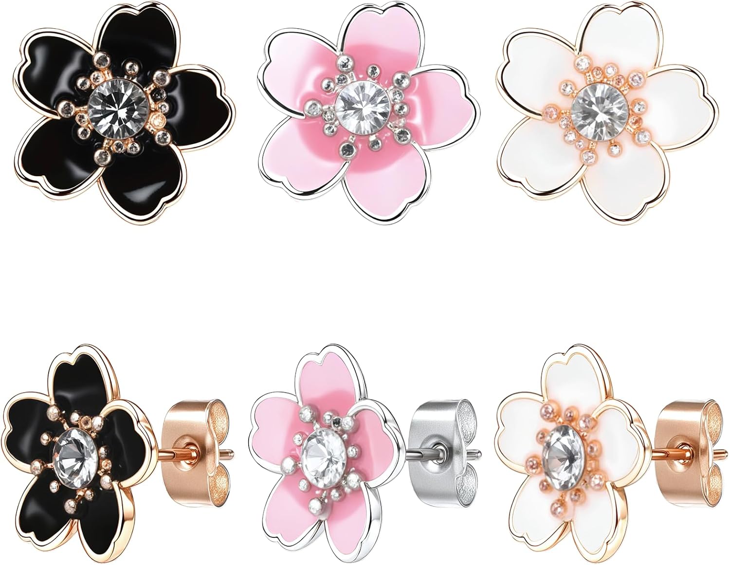 3 Pairs Flower Stud Earrings for Women, Earring Cute Ear Studs Cherry Blossom Daisy Rose Flower Stud Earrings for Women