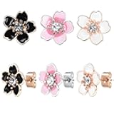 Mabor 3 Pairs Flower Stud Earrings for Women, Earring Cute Ear Studs Cherry Blossom Daisy Rose Flower Stud Earrings for Women