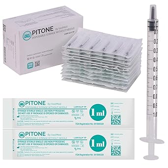 200 Pcs Disposable 1ml Syringe Without Needle by Vastmed | Luer Slip Tip Syringes, Non-Sterilization Individually Blister Packed | Individually Packaged Oral Syringe for Scientific Labs, Dispensing