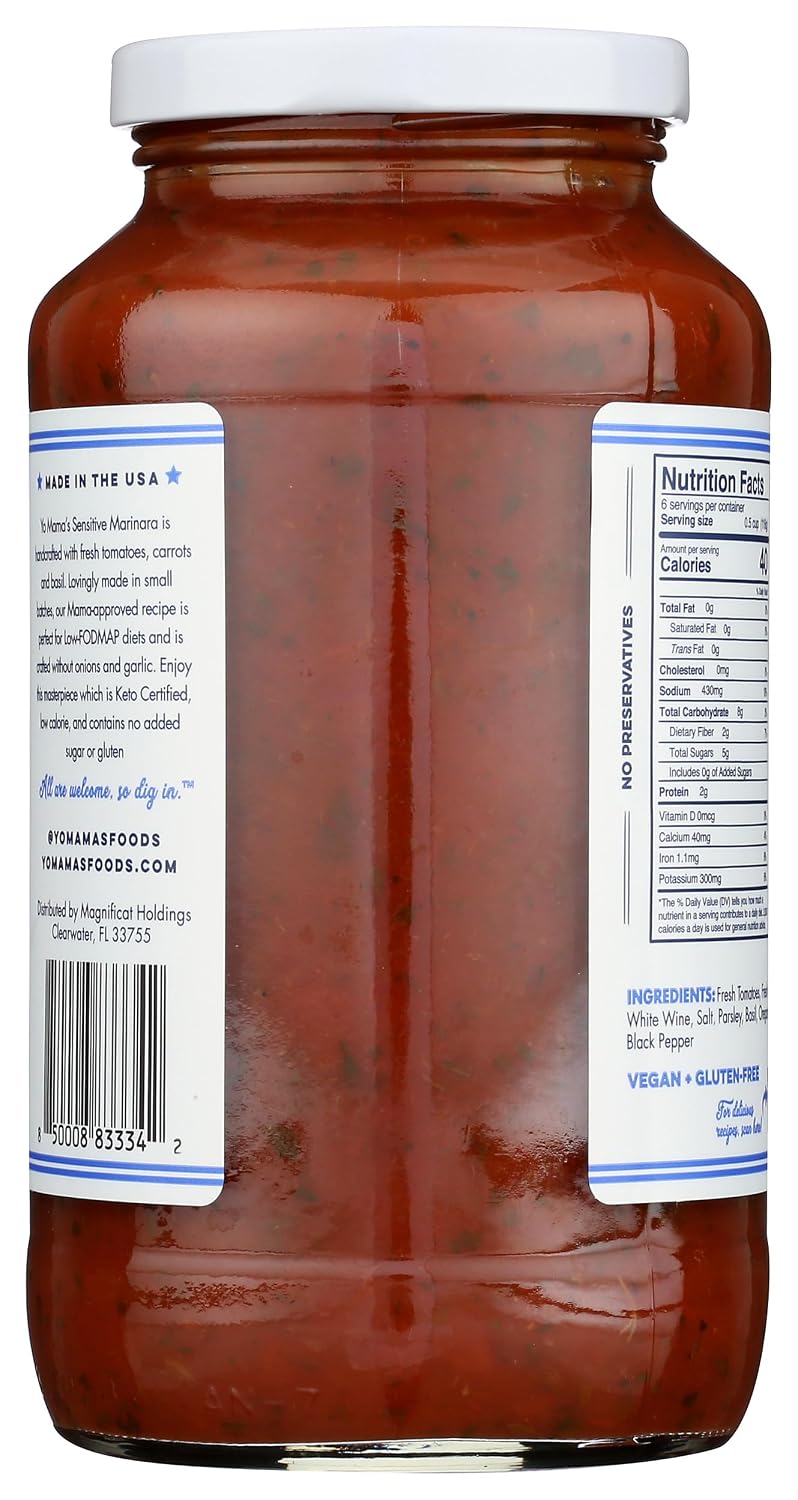 Yo Mama's Sensitive Marinara Tomato Sauce, Vegan, Keto & Paleo Friendly, Gluten Free, 25 Ounce (Pack of 6)