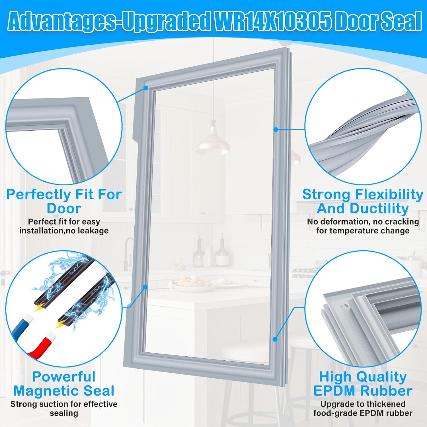 Upgraded WR14X10305 Refrigerator Door Gasket Compatible with GE Refrigerator Door Seal AP4485153 PS2371034 Fridge Seal Replacement Refrigerator Gasket WR14X10305 Refrigerator French Gasket with Flap