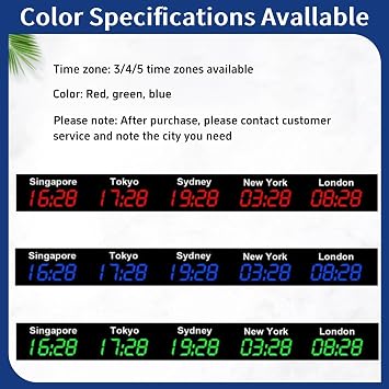 World Time Zone Clock 3/4/5/6 City Digital World Time Zone Clock with LED Display for Hotel Corporate Airports Green 4City