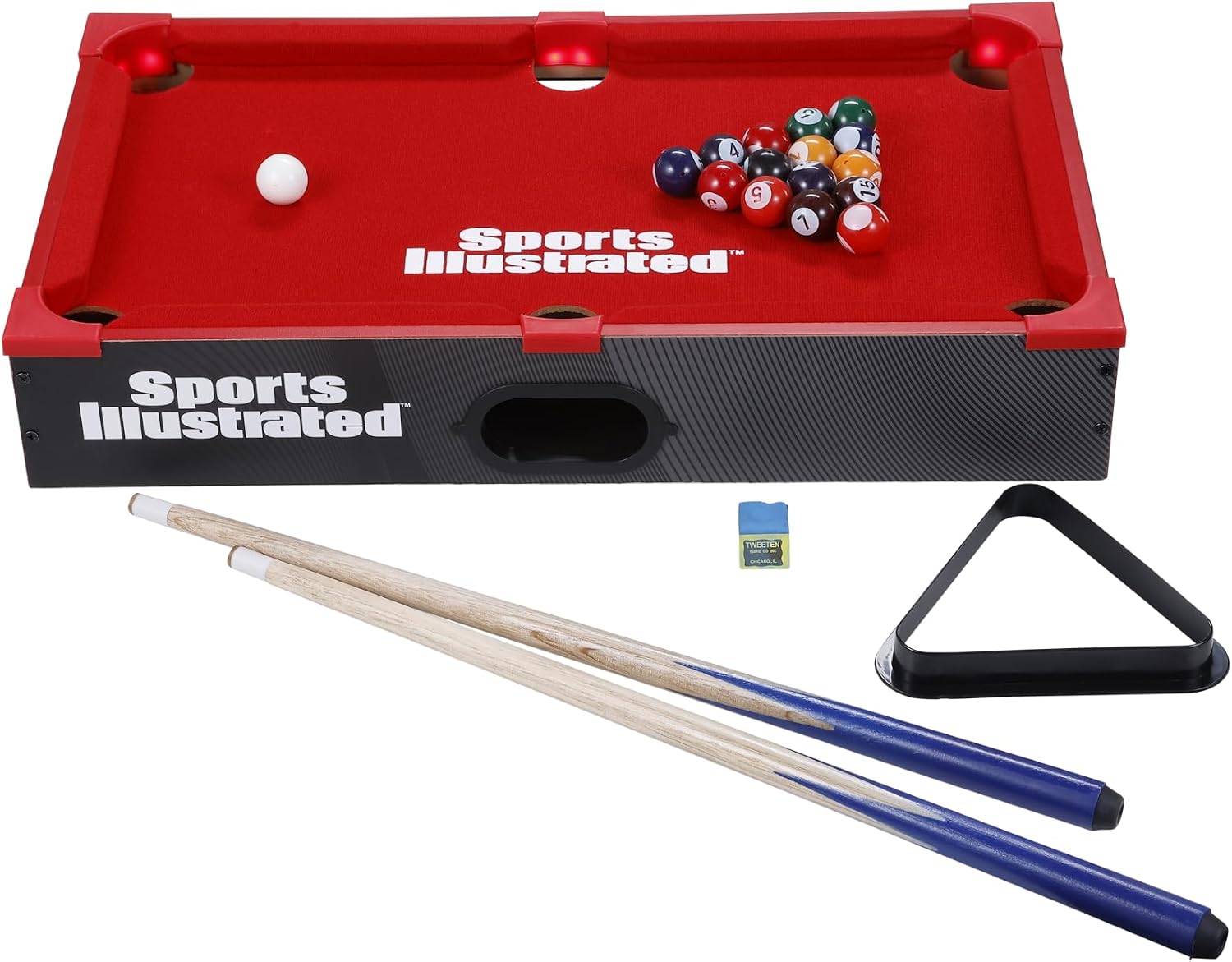 Light Up Tabletop Billiards Game, Portable LED Mini Pool Table Set with Compact Design, Cues, Balls and Accessories Included for Kids and Family Game Night