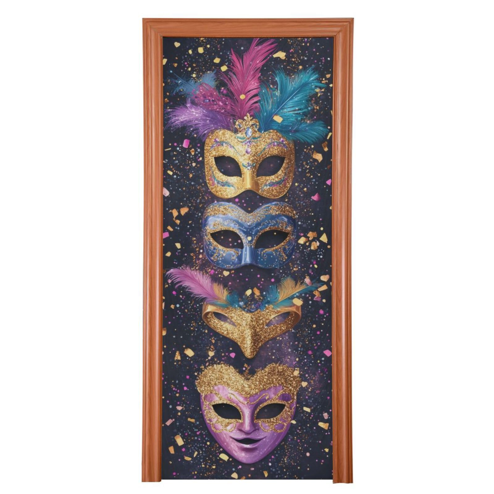 FLildon Mardi Gras Mask Carnival Door Cover Decoration, Party Accessory Porch Decor for Festive Ornament Room Door Covers 36 x 98 Inch