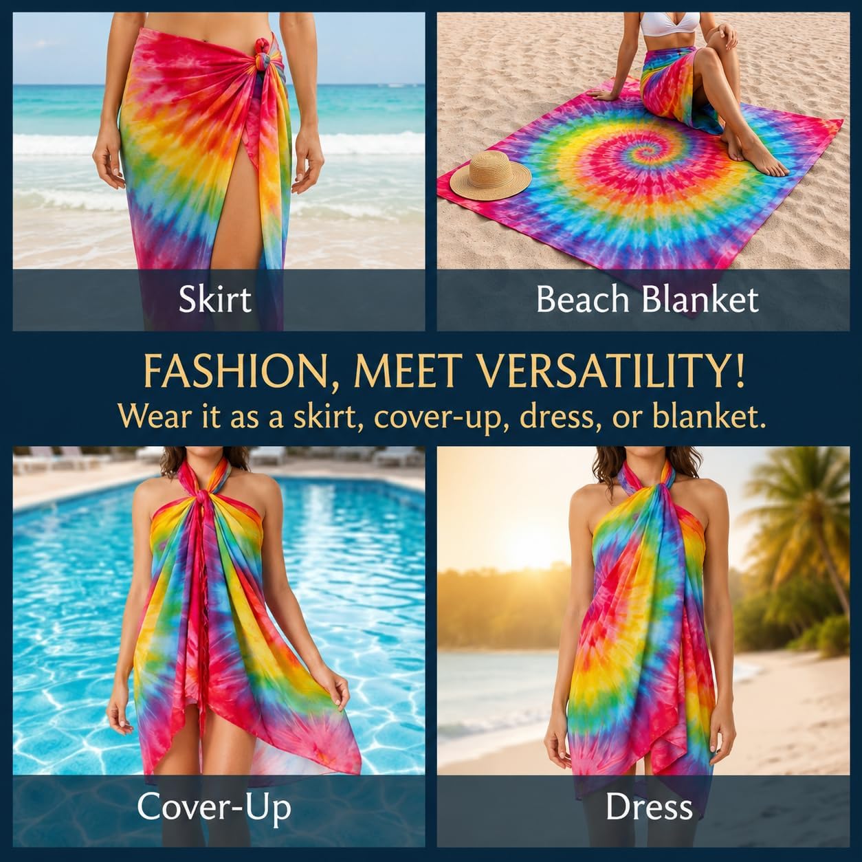 INGEAR Sarong Bathing Suit Cover Up for Women – Long Pareo Beach Wraps, Swimsuit Coverup Skirt, Stylish Bikini Cover Up