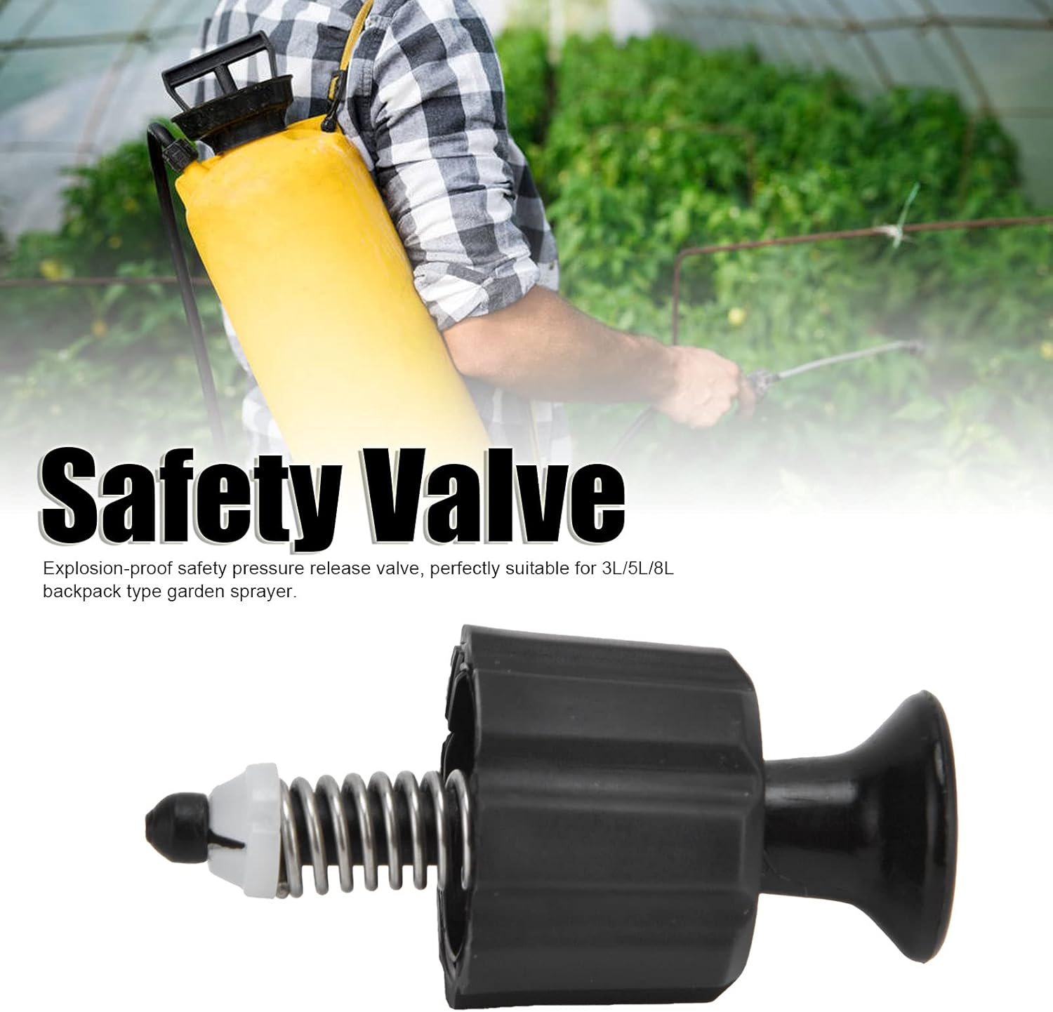 Pressure Relief Valve, Non-Toxic Safety Valve Eco-Friendly PP for Lawn for 3L/5L/8L Backpack Sprayer for Agriculture for Garden(black)