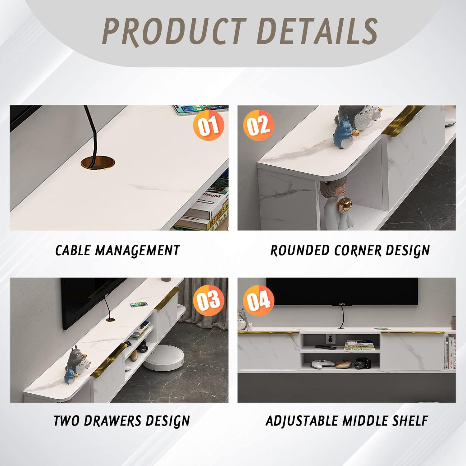 Pmnianhua Floating TV Stand with 2 Drawers,63'' Wall Mounted TV Shelf,Floating Shelf for Under TV,Floating TV Console with Cabinets for Bedroom Living Room(White) - Image 5