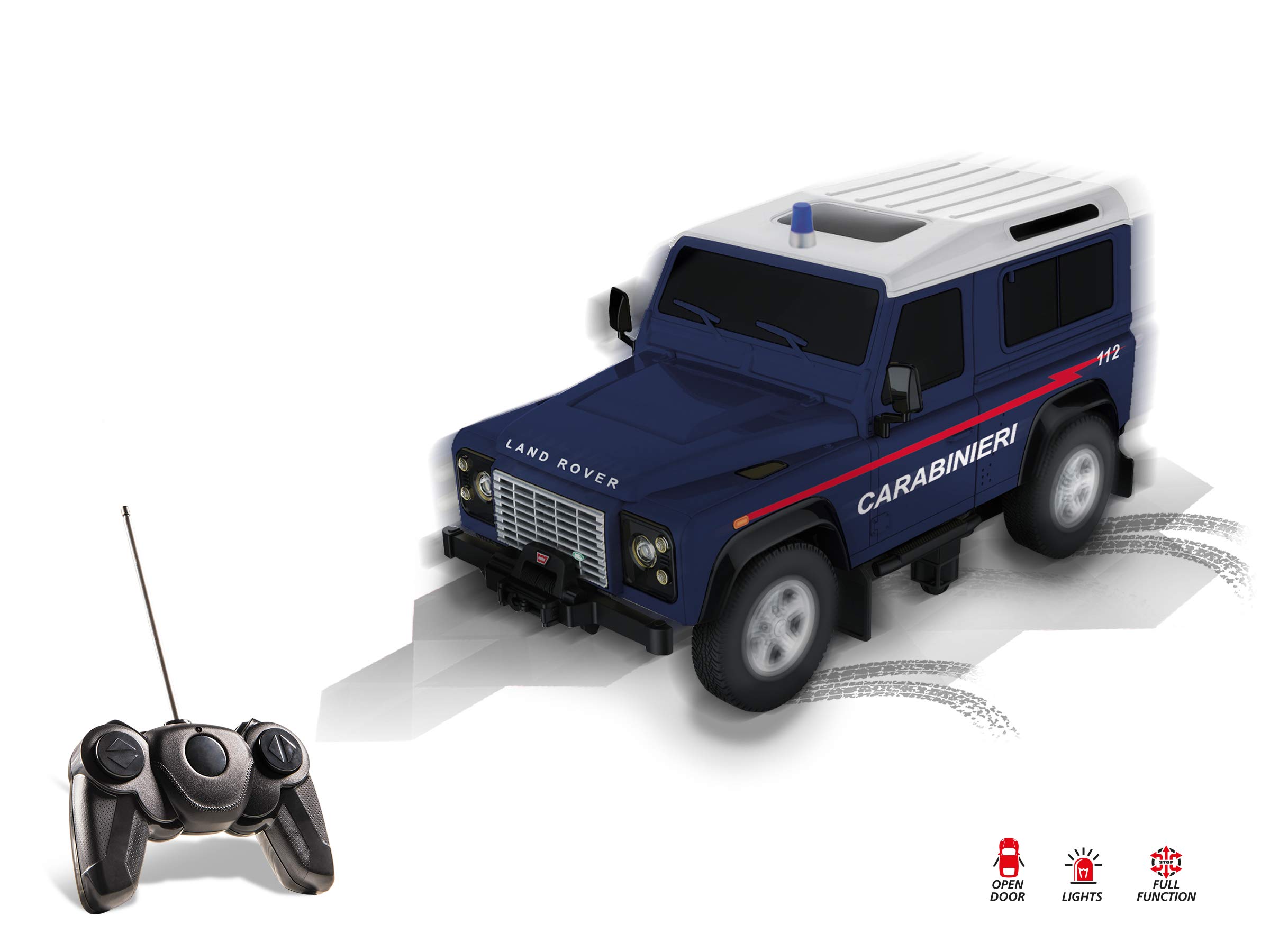 Mondo Motors, LAND ROVER DEFENDER CARABINIERI, Modello in Scala 1: 14, fino a 10 km/h di Velocità, Auto Giocattolo per Bambini 63566