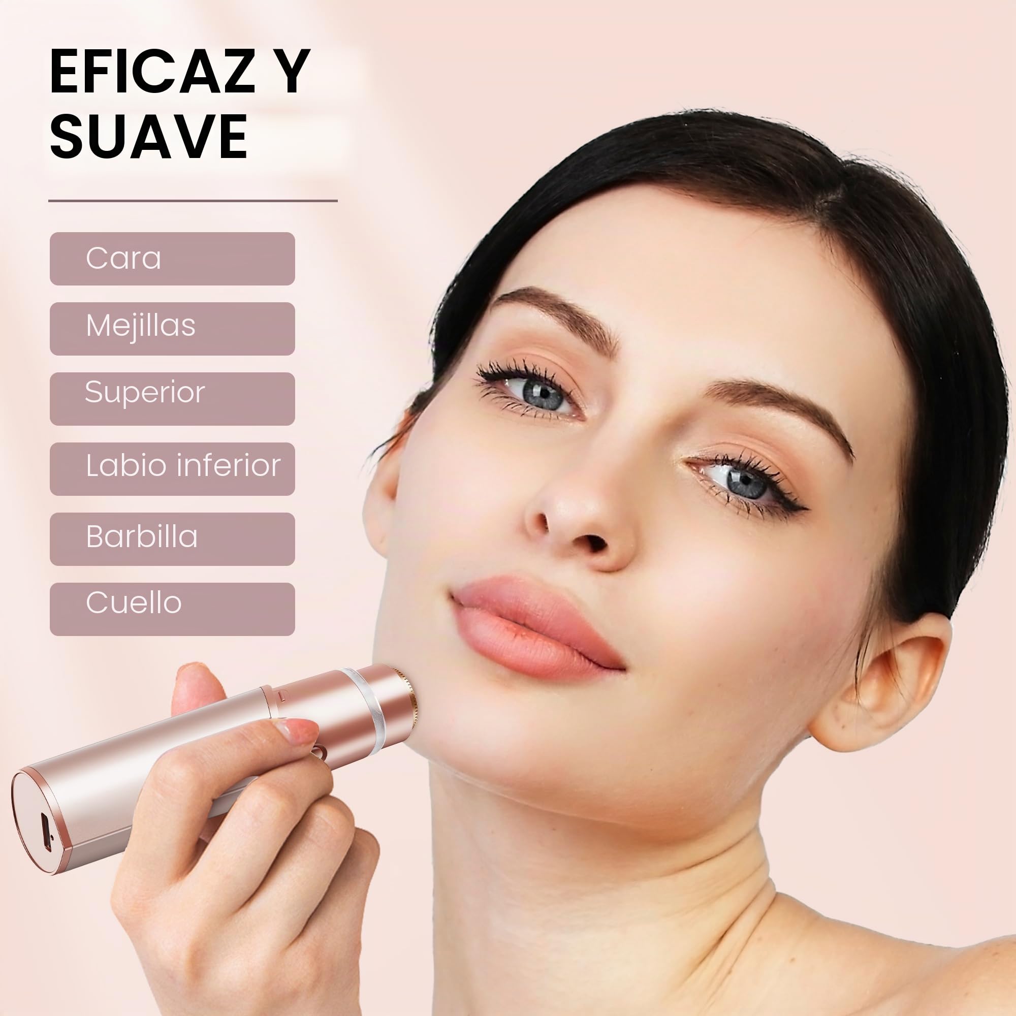 Depilación facial para mujer: dispositivo eléctrico de depilación, maquinilla de afeitar recargable sin dolor para barbilla, labio superior, melocotón, pelusas con luz para mujeres (oro rosa)