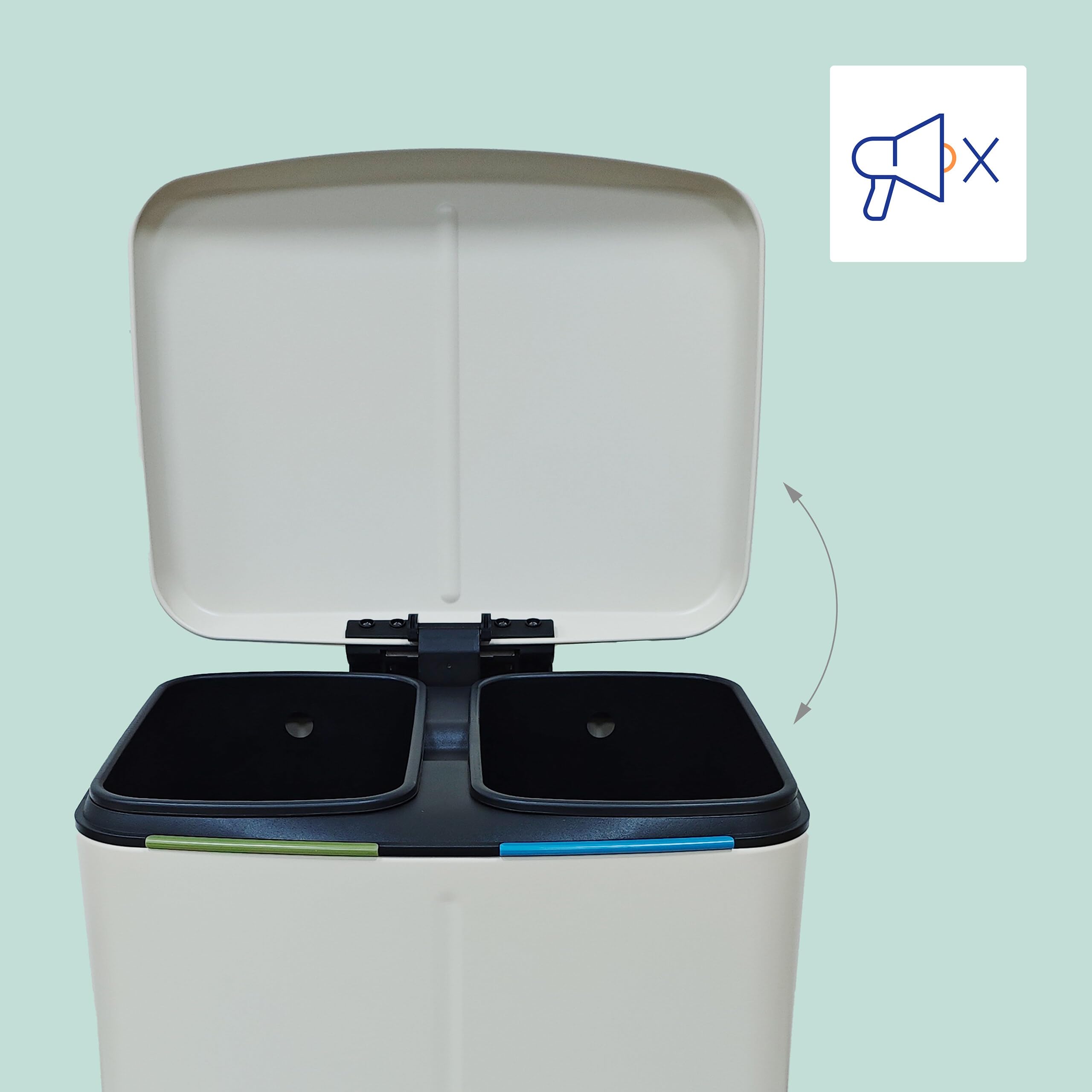 Relaxdays Cubo de Basura con 2 Compartimentos, 2x20L, Cierre Suave, Pedal, Metal, Blanco, 60x44.5x41 cm