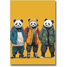 Panda Characters In Different Styles Of Wear Animal Art Unique Art Animals Wearing Human Clothes Large Wall Art, Decor