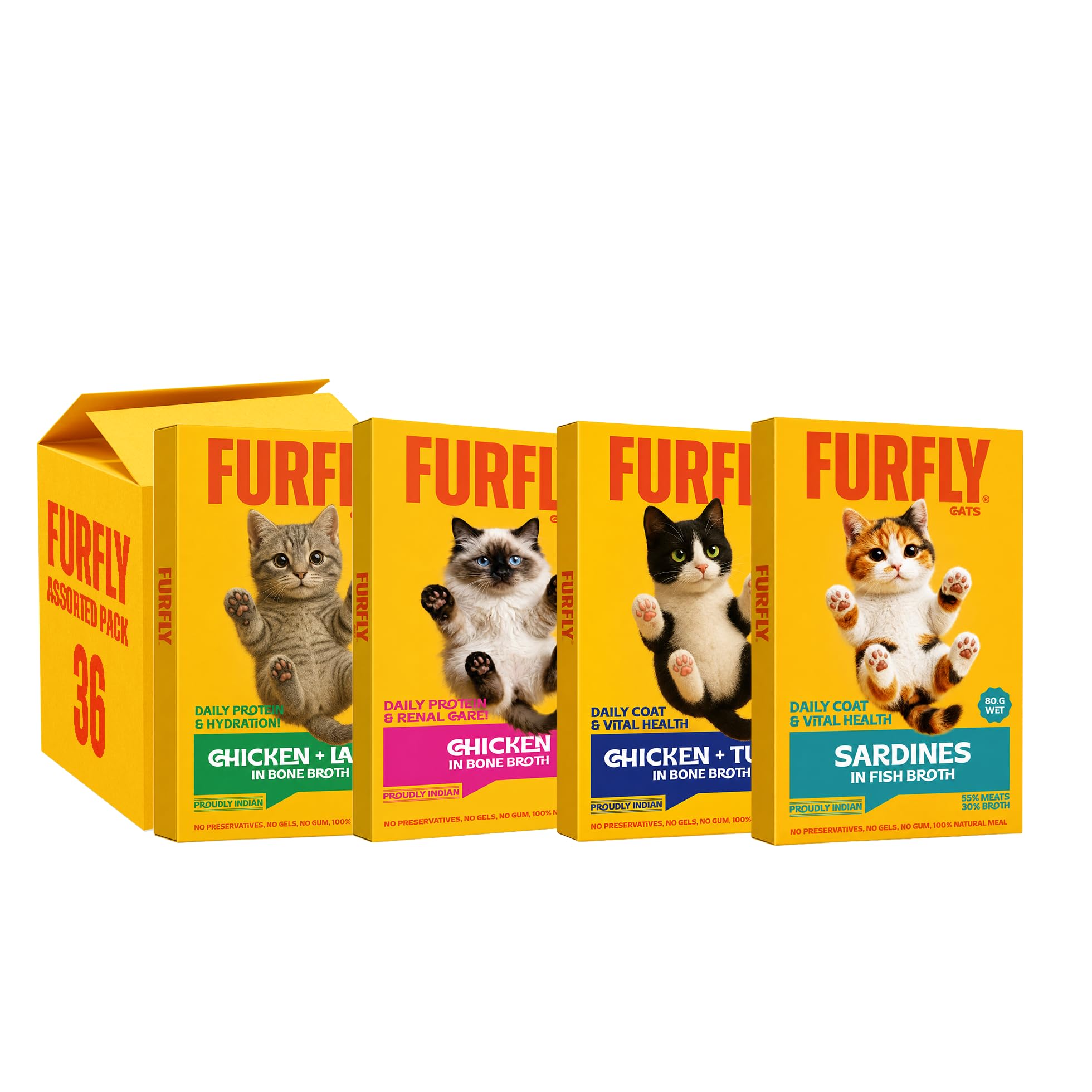 FurFly-Cats | Natural Healthy Cat Wet Food Trial Box | 80g x 36