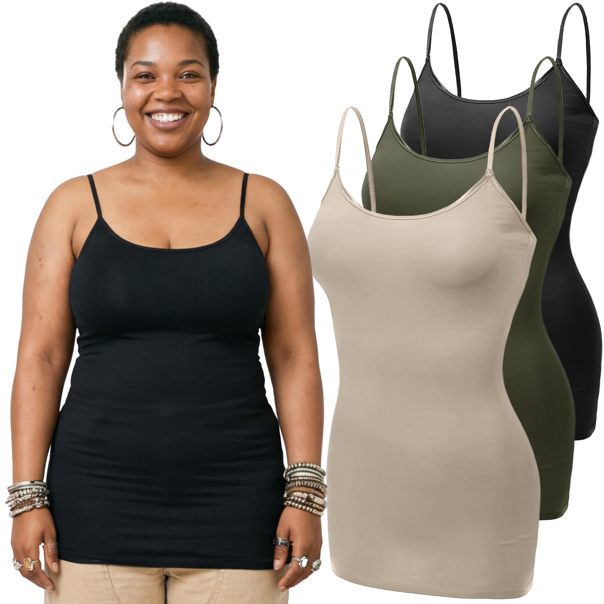 Emmalise Women's Basic Casual Long Camisole Adjustable Strap Cami Layering Top