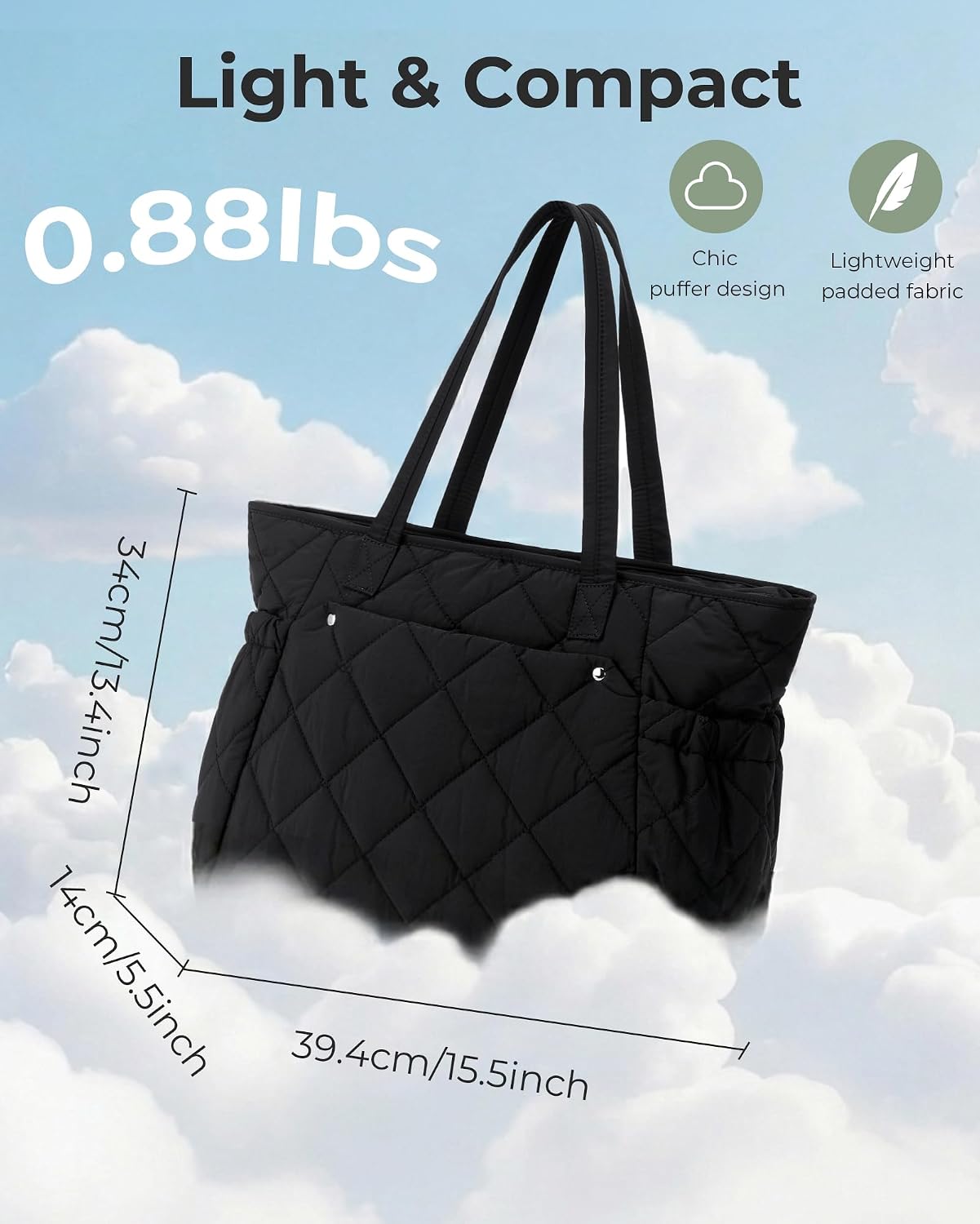 Micmores Puffer Tote Bag for Women, Lightweight Quilted Shoulder Bag with Pockets, Stylish Puffy Handbag for Work Daily Use | Nylon Material, Lightweight