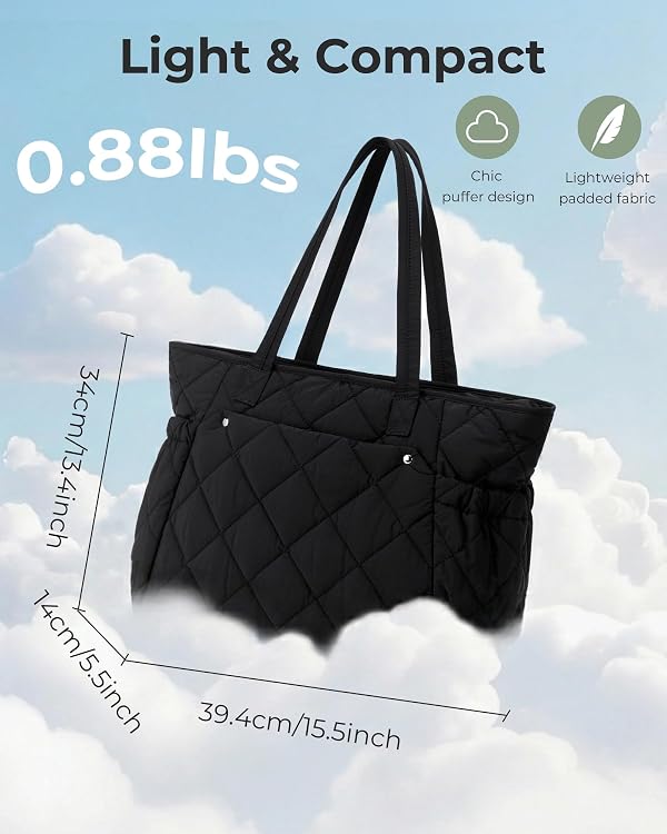 Micmores Puffer Tote Bag for Women, Lightweight Quilted Shoulder Bag with Pockets, Stylish Puffy Handbag for Work Daily Use (Khaki) by Micmores - Used condition - Image 6