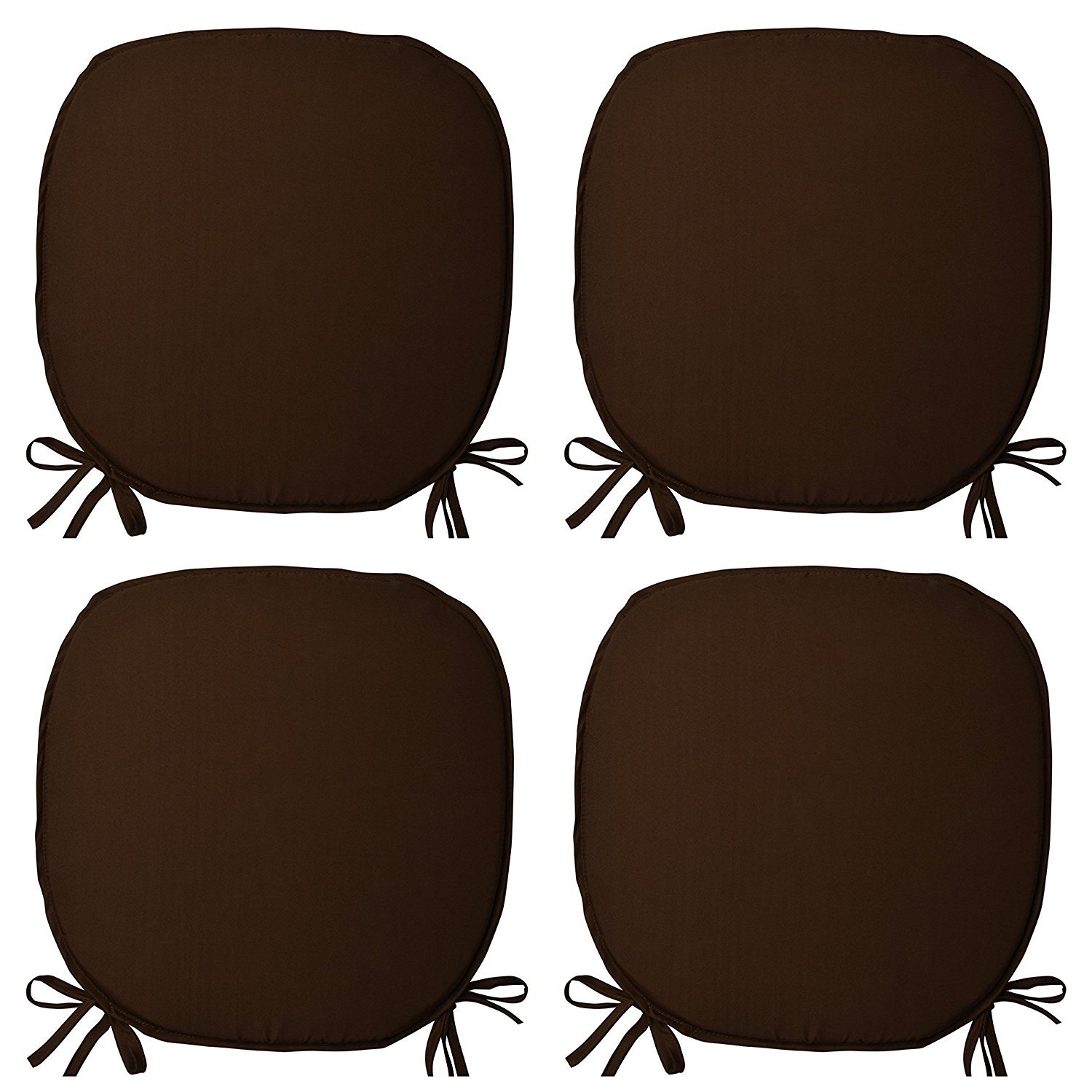 R&Z Luxury Padded Chair Seat Pads Cushion - Plain D Shaped Tie-On Seat Pad Design 38x38x1.5cm (Brown, 8)