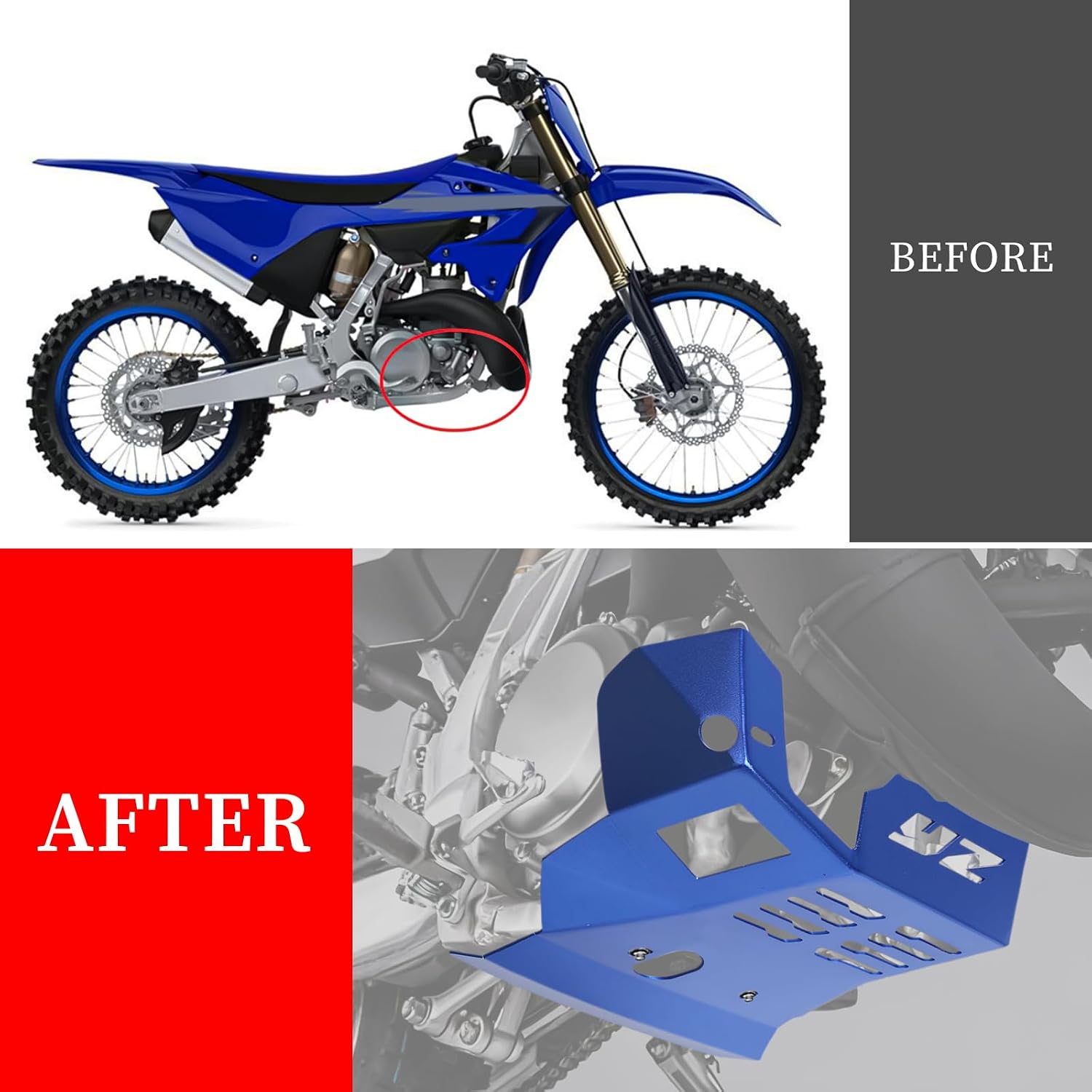 YZ250 Skid Plate Engine Mud Guard Bash Cover Protector Compatible with YZ 250 YZ250X 2005-2024 Motorcycle Engine Guard (Blue)