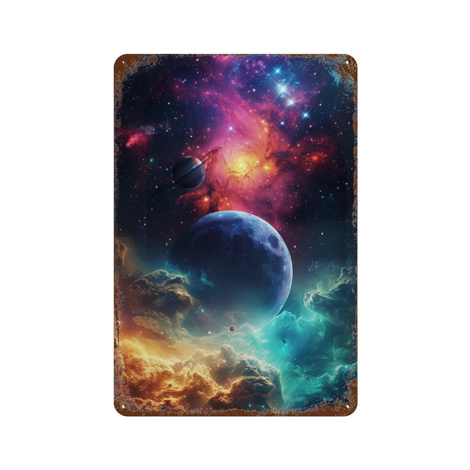 Cosmic Nebula Galaxy-6 11.8"x7.9" Rustic Tin Plaque, Industrial Home Decor for Farmhouse, Kitchen And Entryway Decor