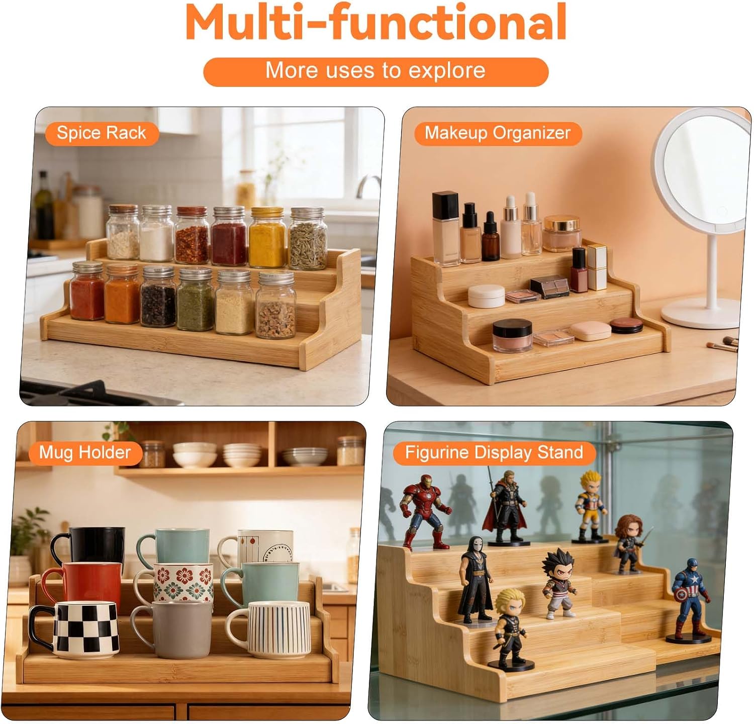 Expandable Bamboo Can Organizer for Pantry AdjustableStackable Can Rack Organizer for Kitchen CabinetCountertop Food Storage Organizer for Cans Jars & SpiceBottles (15.74 * 7.28 * 3.93in)