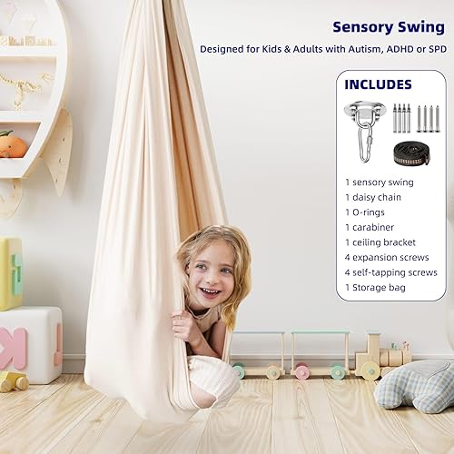 Miniatura 71 de Columpio sensorial para niños, terapia de alegría sensorial duradera, terapia colgante para interiores y exteriores, hamaca para niños, adolescentes