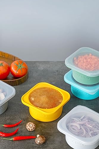 Miniatura 9 de KEVJES Recipientes apilables de silicona para pruebas de masa de pizza artesanal con tapas, 5 paquetes-16.9 fl oz porción (amarillo)