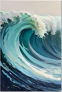 Qinzeart Modern Wall Art Ocean Spindrift Turquoise Huge Wave Tsunami Surfing Seaview,Hand-Painted Oil Acrylic on Linen, Painting, Multiple Sizes 20x28 to 48x72 Inches 3:4 Scale Verticaln Version (80X120cm (32X48inch))