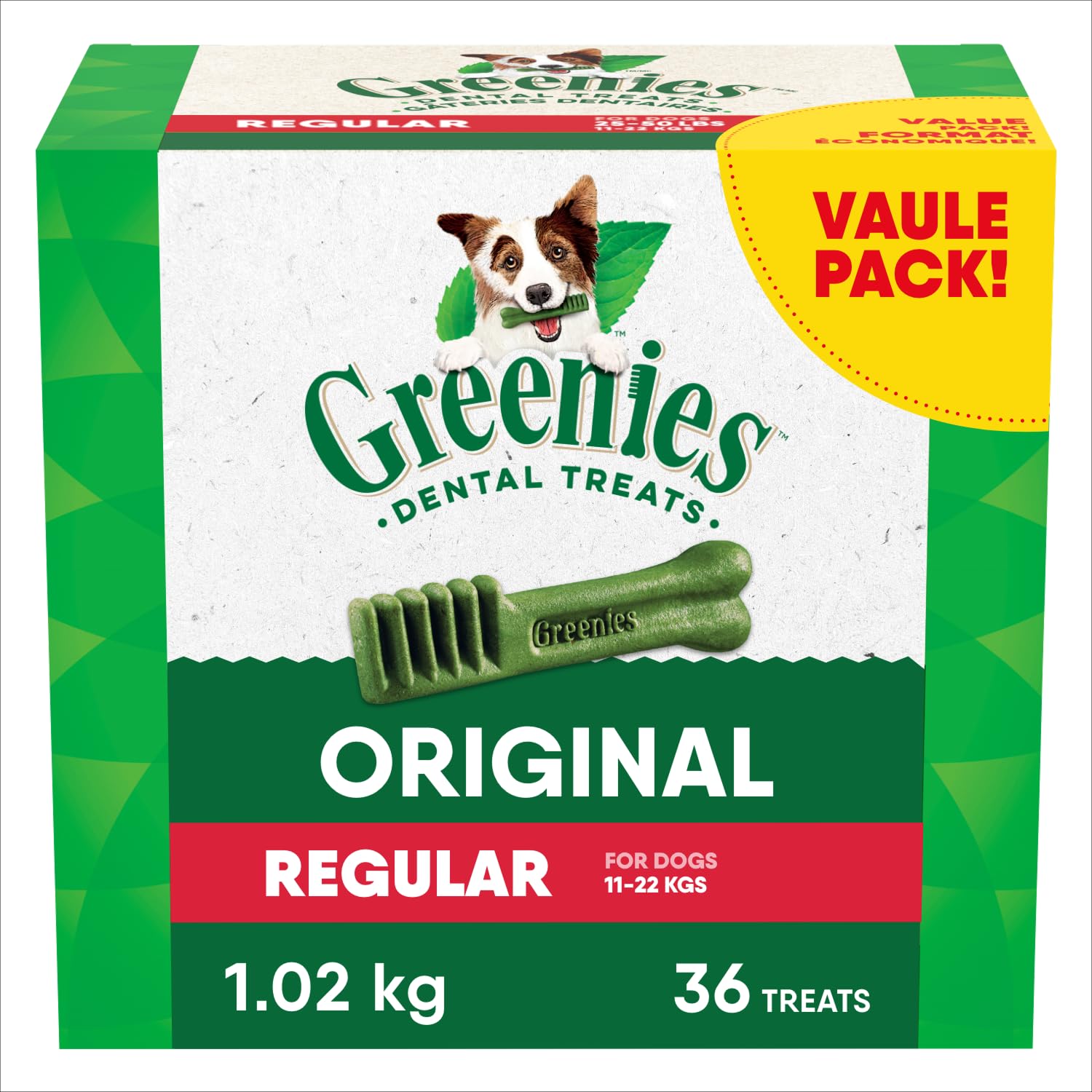 GREENIES Dog Treats Original Regular Natural Dental Care, (36 Treats) 36 oz. Pack