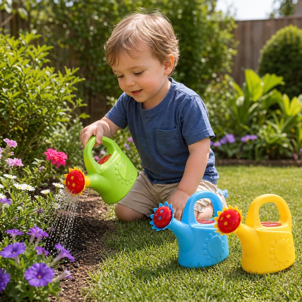 Garneck 3pcs Kids Watering Can Bath Toy Set: Toddler Small Watering Cans for Kids Plastic Garden Water Play Toys Boys Girls Indoor Outdoor Pretend Play Beach Backyard Fun(Random Styles) image 2