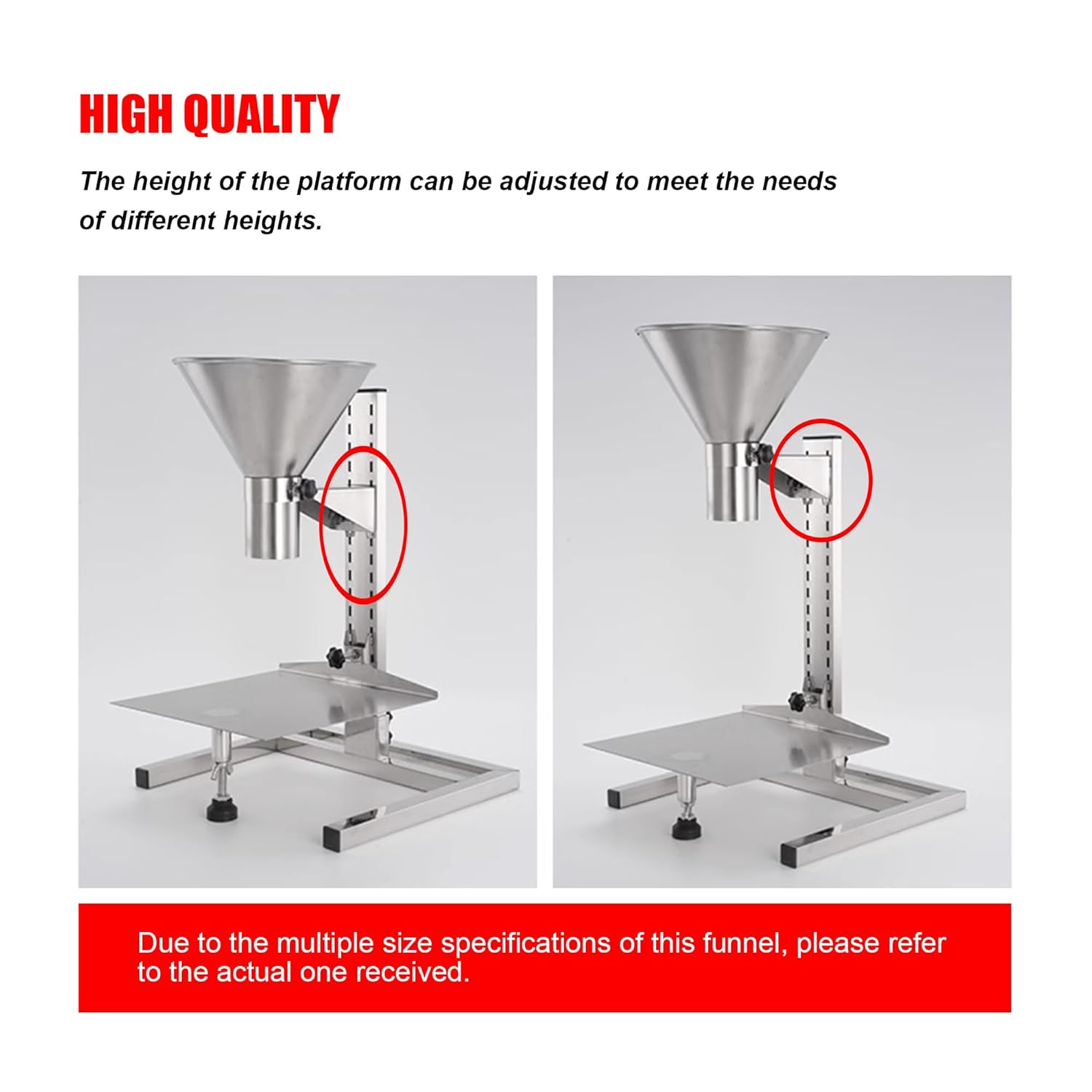 3.1inch Stainless Steel Feeding Hopper with Support Stand Manual Filling Package Funnel for Filling Powder Paste Liquid Granule