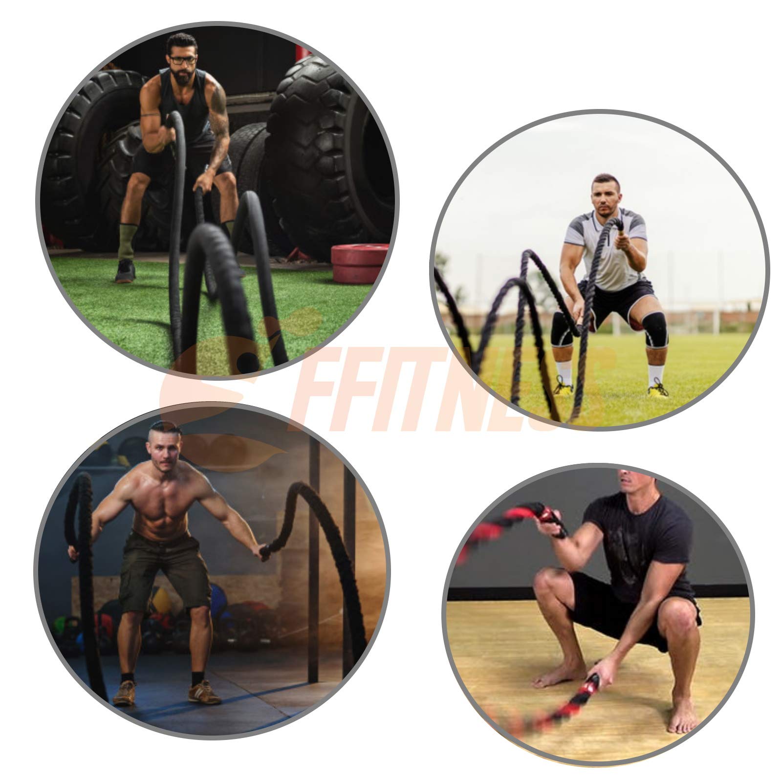FFITNESS Cuerda de combate de combate para entrenamiento Crossfit Power de 9 m, de 34 mm