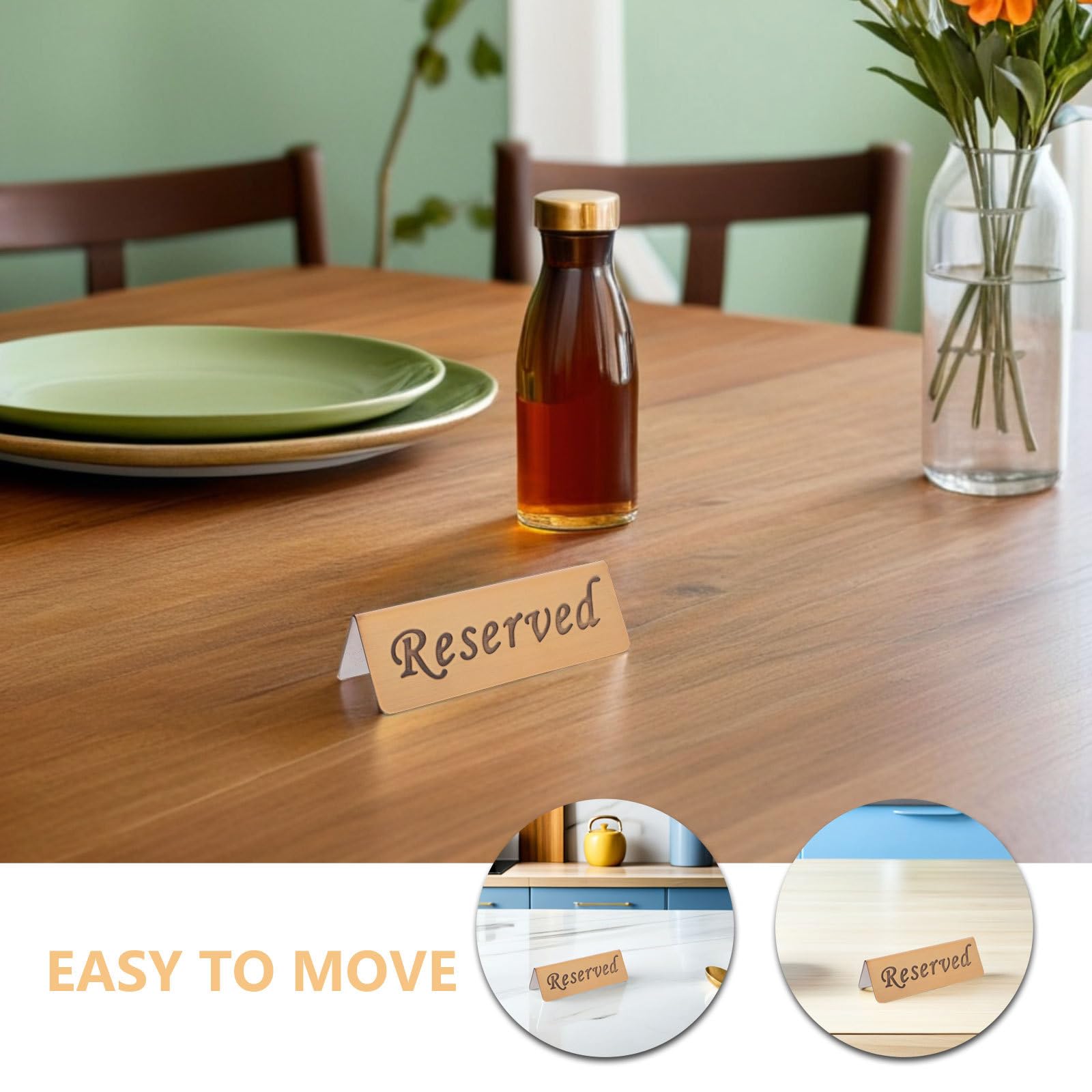 OUNONA 2 letreros de mesa reservada: Letreros de acero inoxidable para reservar asientos, tarjetas de mesa de doble cara para bodas y restaurantes.