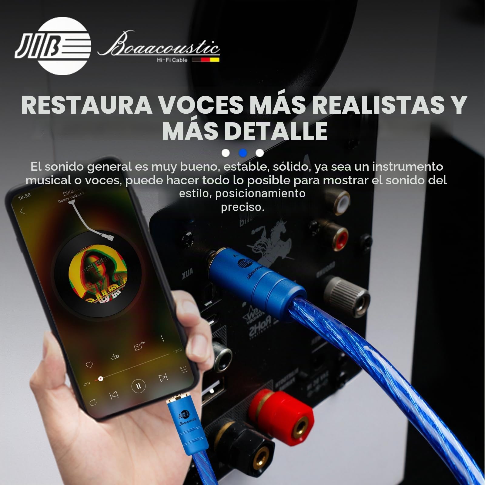 BOAACOUSTIC Cable Audio Jack 3.5mm Macho a Macho Audiophiles HiFi S-OCC Estéreo Nylon Trenzado Auxiliar con Autoradio Auriculares Altavoz TV teléfono móvil MP3 1M