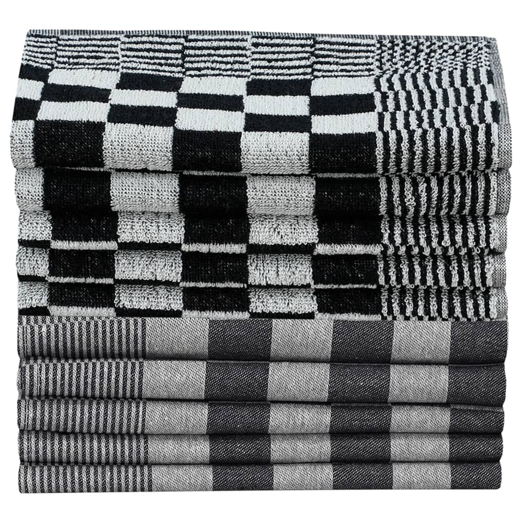 Set di 10 asciugamani in cotone nero bianco con 5 strofinacci da 50 x 70 cm e 5 asciugamani ospite 50 x 50 cm, assorbenti, morbidi, per cucina, bagno e asciugamani per ospiti