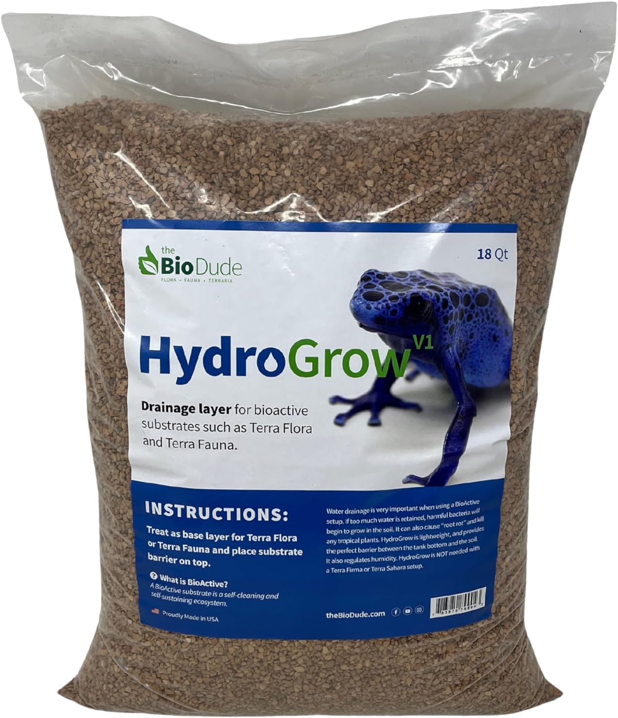 The Bio Dude HydroGrow V1 18 quarts Drainage Layer for Tropical bioactive terrariums, Reptile habitats, hydroponics, aquaculture, Outdoor Drainage and Soil Aeration